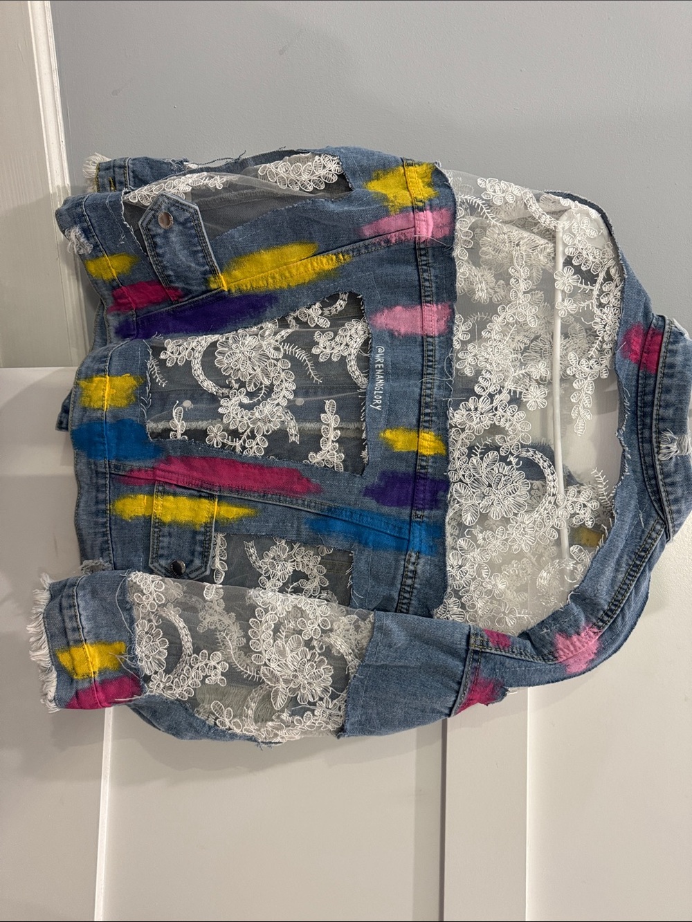 Color-Block Lace Denim Jacket - Multicolor - Picture 2 of 2